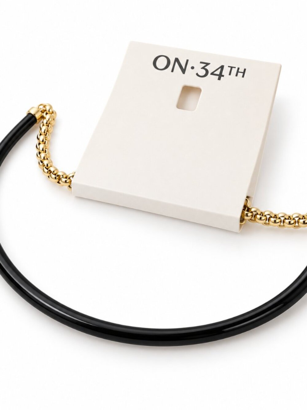 On 34th Black & Gold Tone Collar Choker Necklace